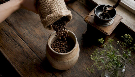 Freshly roasted espresso coffee beans resting in bowl
