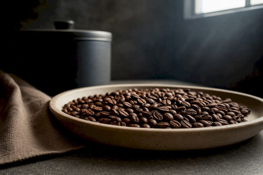 Freshly roasted coffee beans resting after roasting