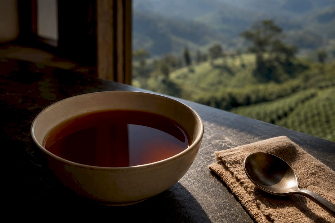 Partially cropped cup of Geisha coffee