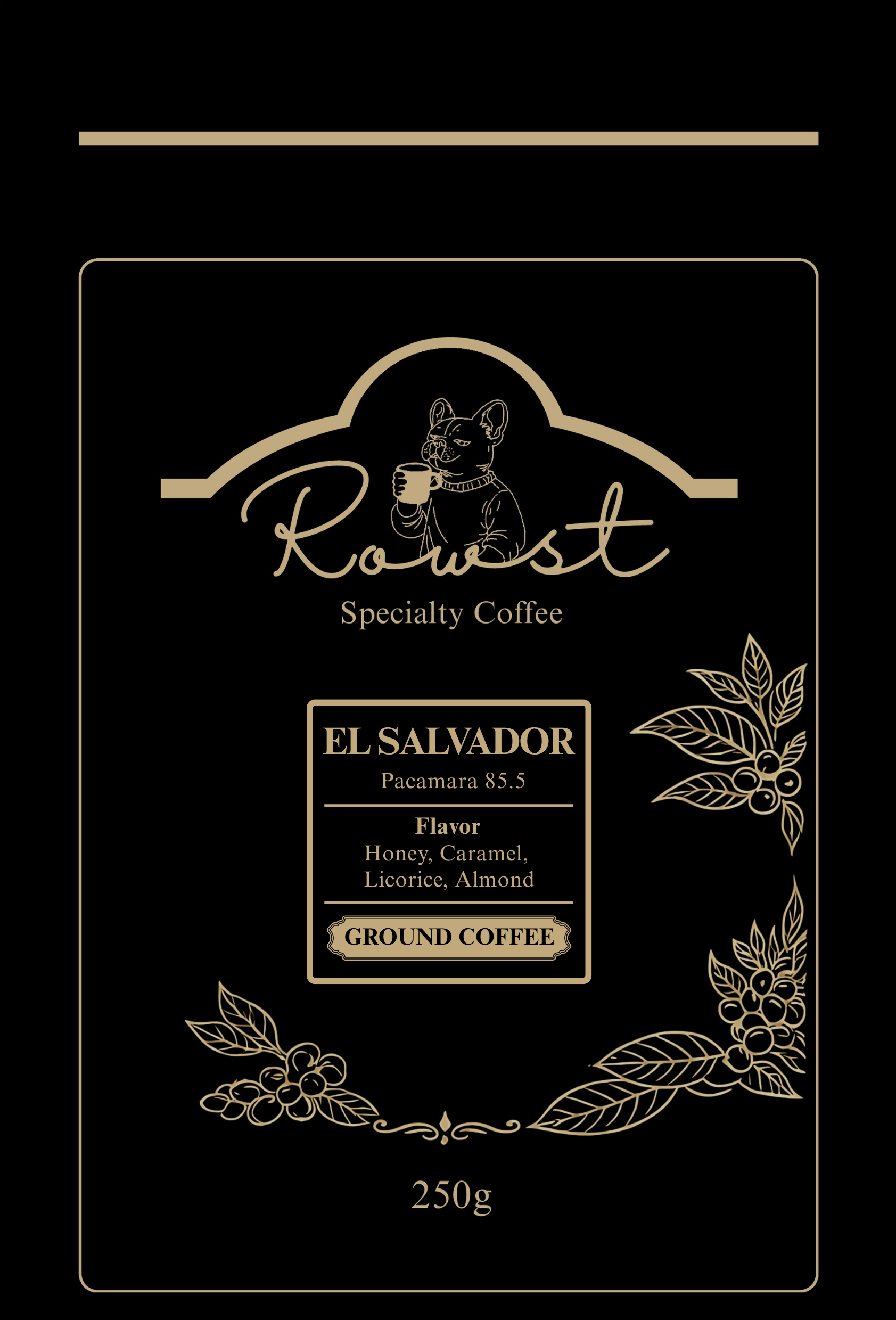 Rowst El Salvador Pacamara specialty coffee bag, front
